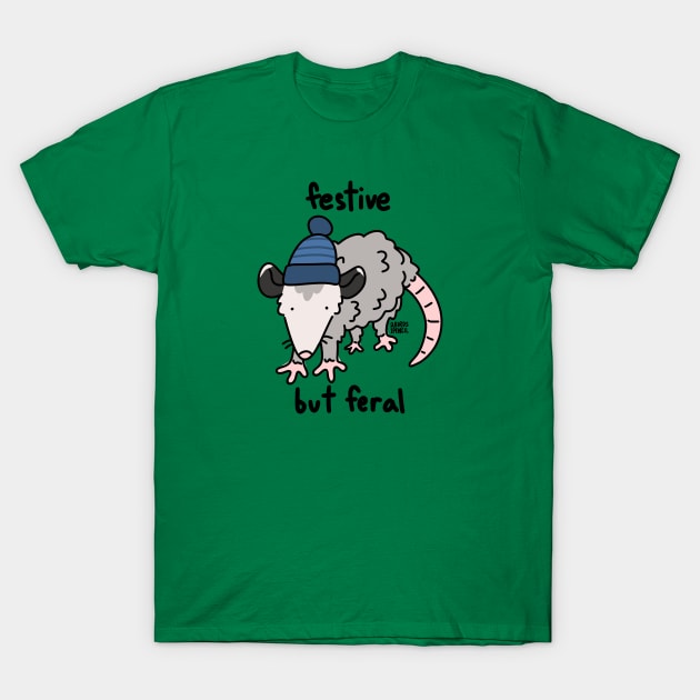 Festive but feral possum T-Shirt by 2Birds1Pencil